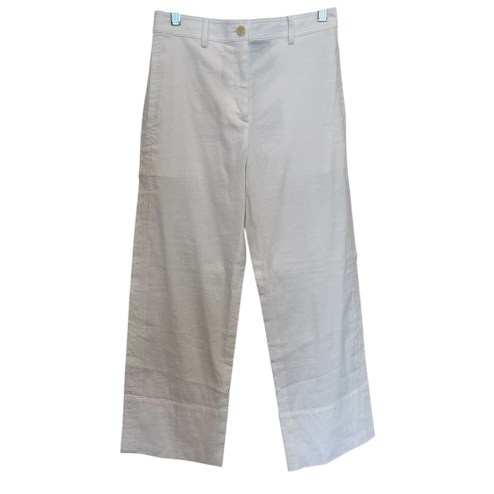 Theory cream white wide leg linen blend pants size 00